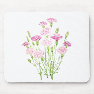 pink carnation flowers  watercolor mouse mat