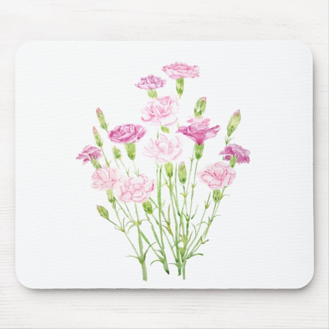 pink carnation flowers  watercolor mouse mat (Front)