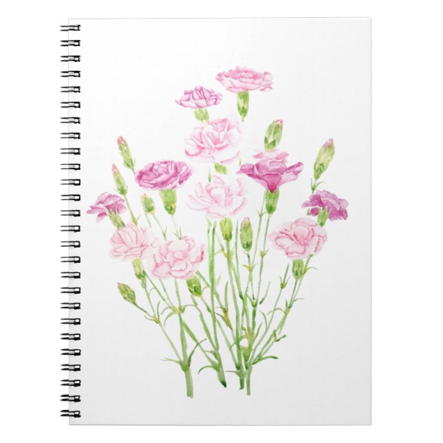 pink carnation flowers  watercolor notebook (Front)