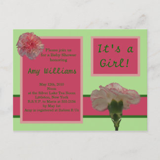 Pink Carnation Postcard Shower Invitation