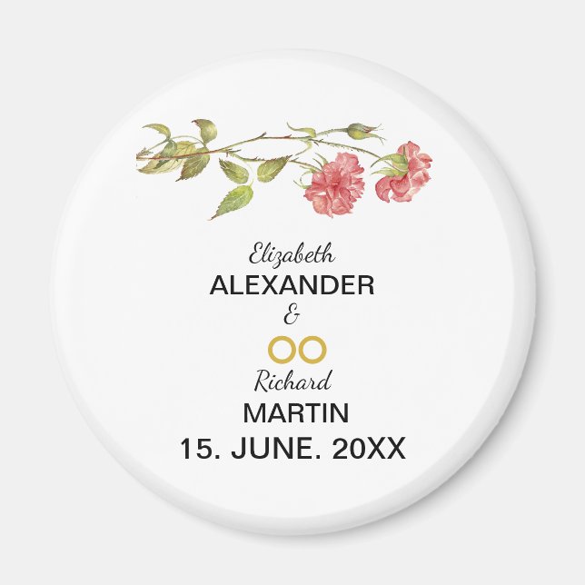 pink carnation watercolor wedding magnet (Front)