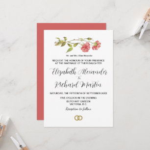 pink carnation wedding invitation