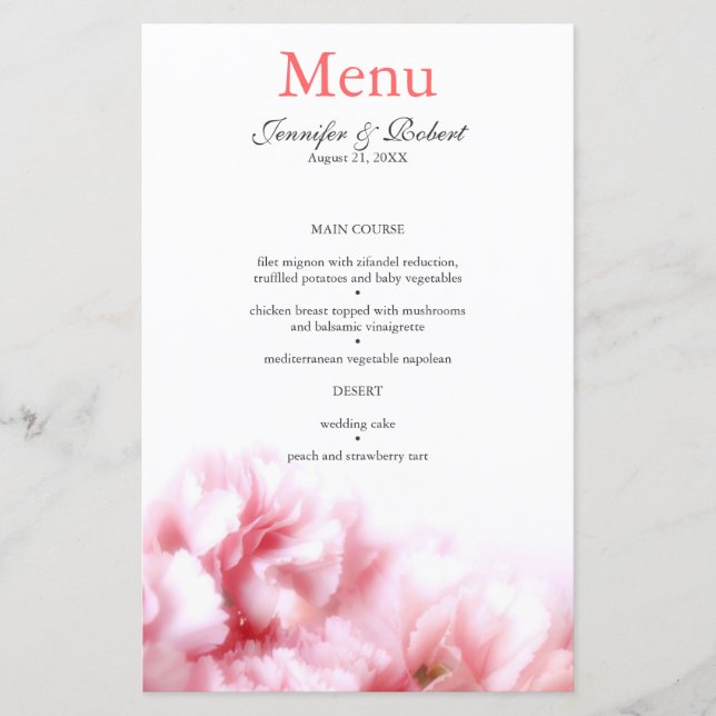 Pink Carnation Wedding Menu (Front)