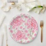 Pink Carnation Wedding  Paper Plate<br><div class="desc">Beautiful pink watercolor carnations with long green stems were used to create a lovely background for this wedding reception, bridal shower or baby shower paper plate. Three large watercolor pink carnations add beauty that adorn this lovely design creating the perfect tableware for your event. 100% customer satisfaction at Zazzle every...</div>