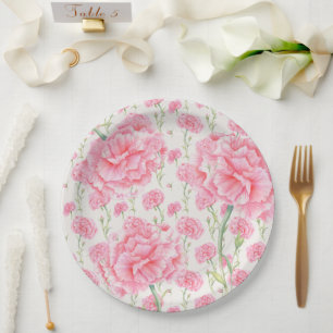 Pink Carnation Wedding Paper Plate