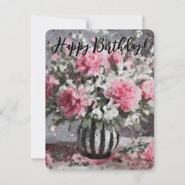 Pink Carnations Flower Arrangement Birthday Card (Front)