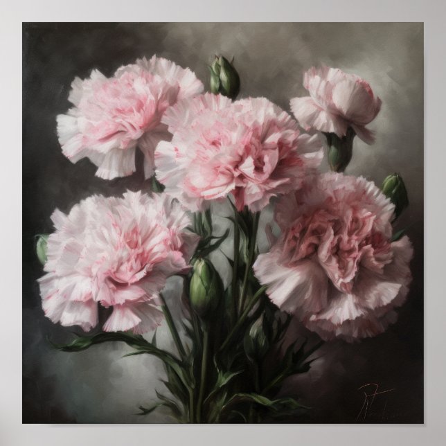 Pink Carnations Flower Art Print Poster (Front)