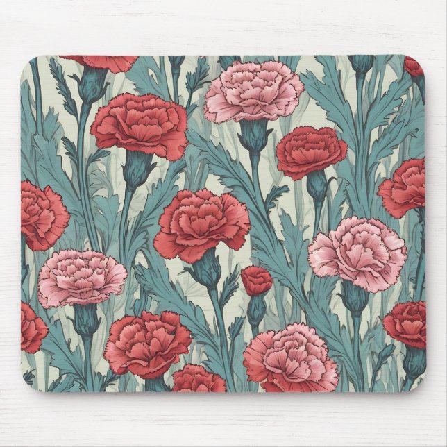 Pink carnations flower illustration mouse mat (Front)
