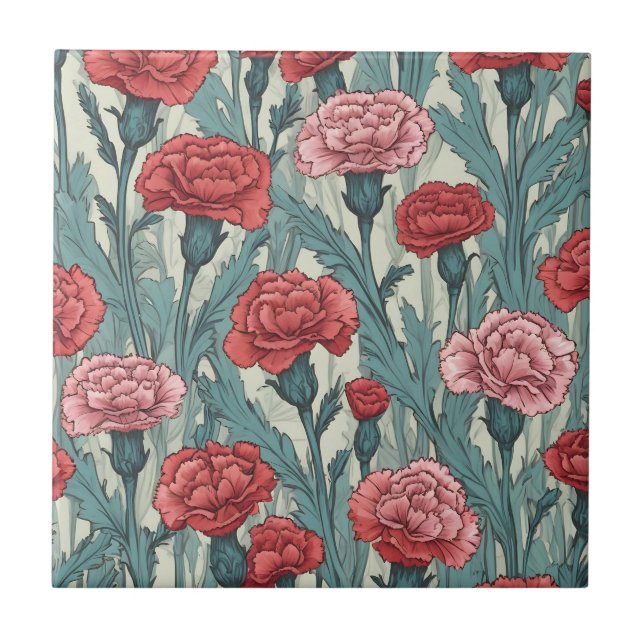 Pink carnations flower illustration tile (Front)