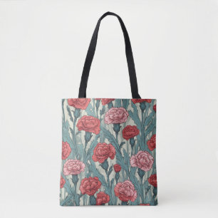 Pink carnations flower illustration tote bag