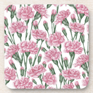 Pink carnations flowers coaster