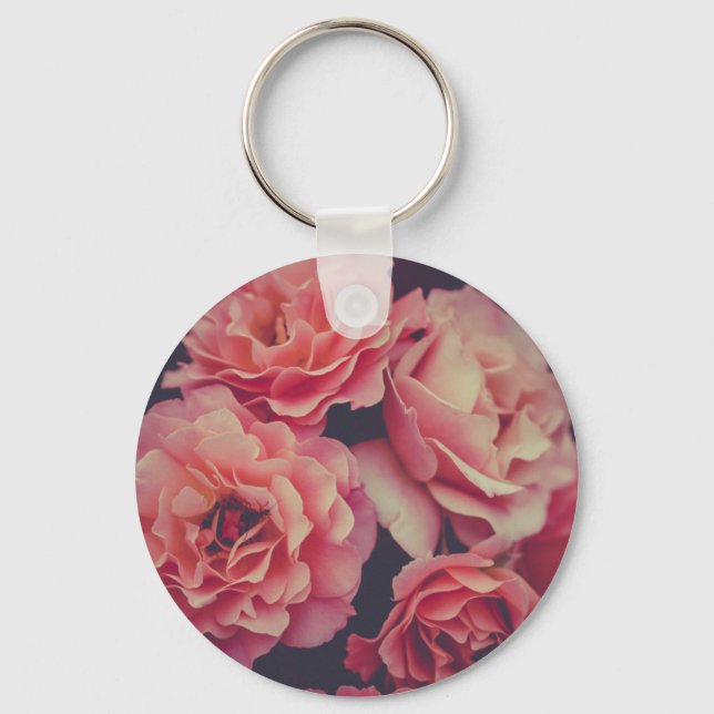 Pink Carnations Flowers Key Ring (Front)