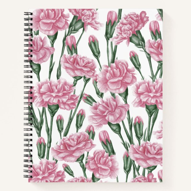 Pink carnations flowers  notebook (Front)