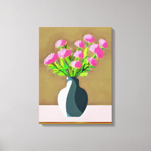 Pink Carnations in a Vase Modern Art Canvas Print