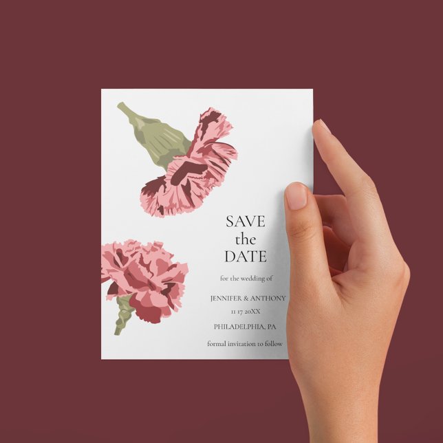 Pink Carnations Luxe Modern Floral Save the Date Invitation (Creator Uploaded)