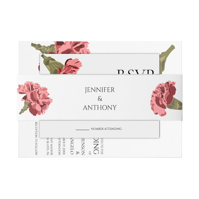 Pink Carnations Luxe Modern Floral Wedding Invitation Belly Band (Creator Uploaded)