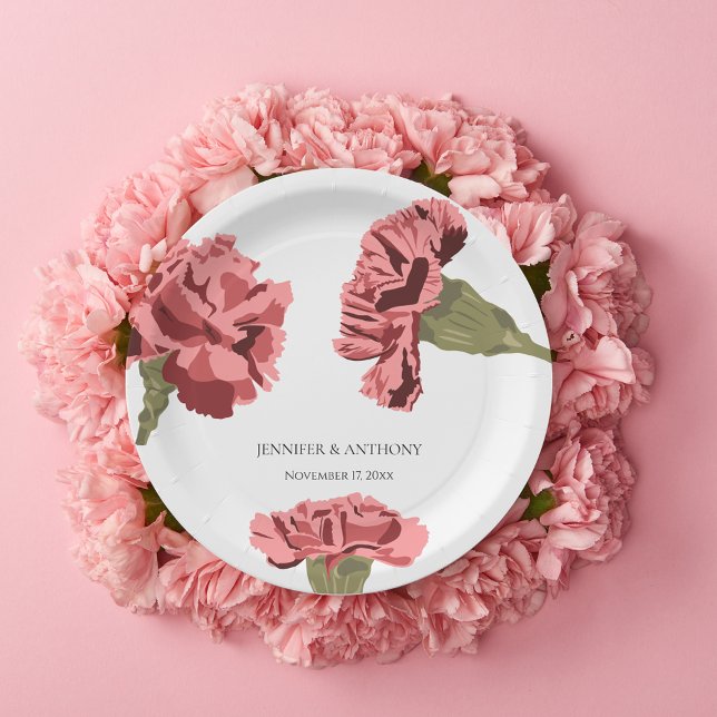 Pink Carnations Luxe Modern Floral Wedding Paper Plate (Creator Uploaded)