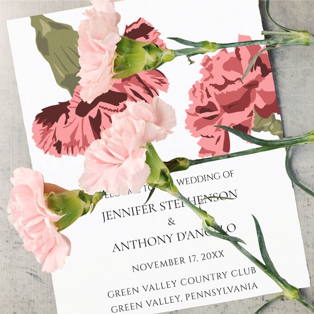 Pink Carnations Luxe Modern Floral Wedding Program (Creator Uploaded)