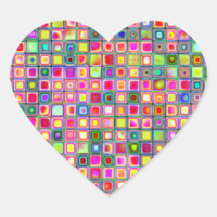 Pink 'Carnations' Textured Mosaic Tiles Pattern Heart Sticker