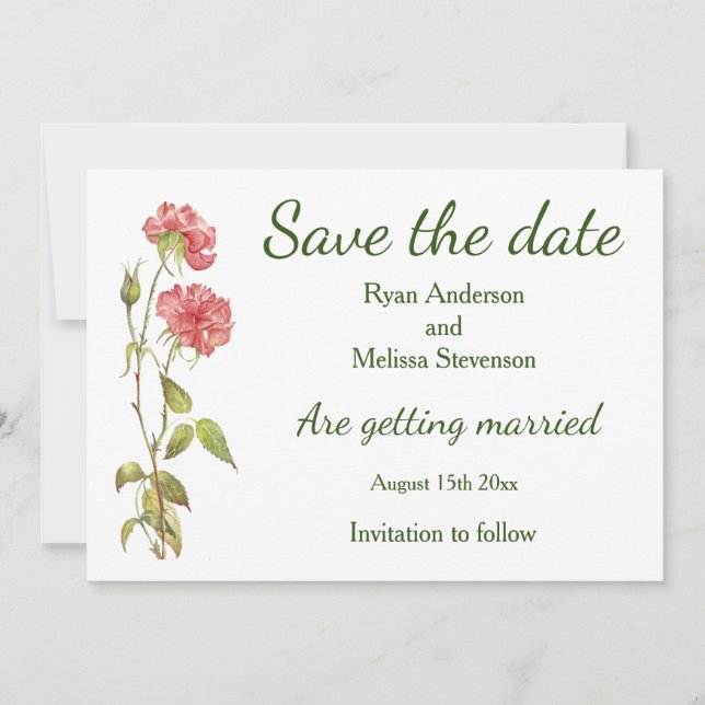 Pink carnations watercolor Flat Save The Date Card (Front)