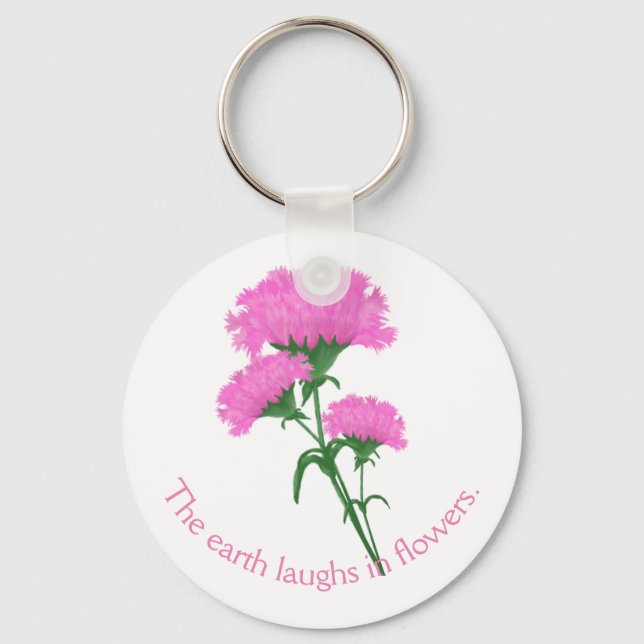 Pink Carnations with Customisable Text Key Ring (Front)