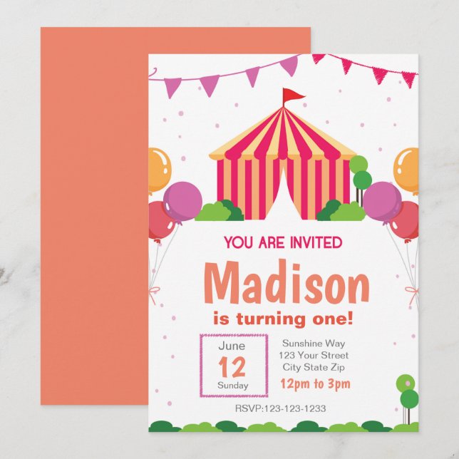 Pink Carnival Birthday Invitation (Front/Back)