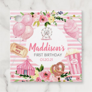 Pink Carnival Birthday Sticker Favour Tags