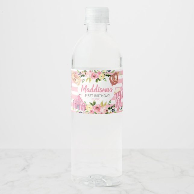 Pink Carnival Birthday water label (Front)