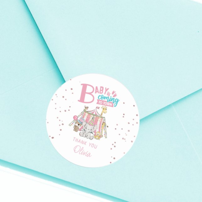 Pink Carnival Circus Baby Shower Sticker (Creator Uploaded)