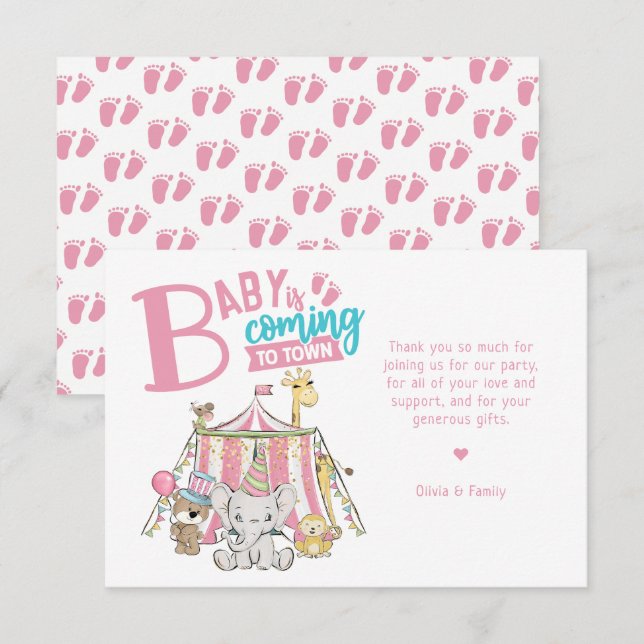 Pink Carnival Circus Baby Shower Thank You Card (Front/Back)