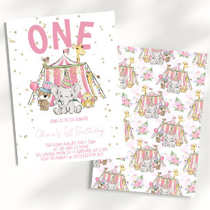 Pink Carnival Circus Kid's 1st Birthday Invitation