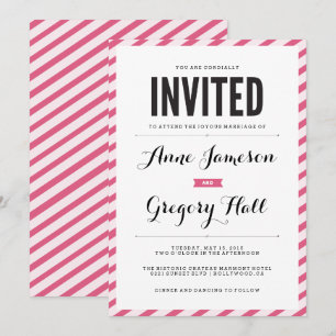 Pink Carnival Stripes Modern Wedding Invitation