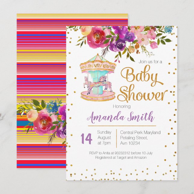 Pink Carousel Baby Shower invitation (Front/Back)