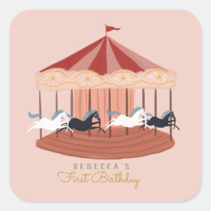 Pink Carousel Birthday  Gift Tags