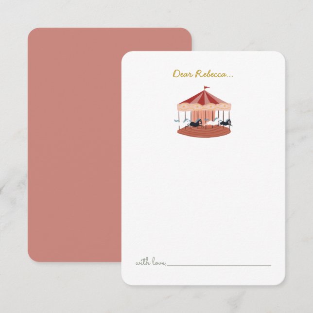 Pink Carousel Birthday Time Capsule Thank You Card (Front/Back)