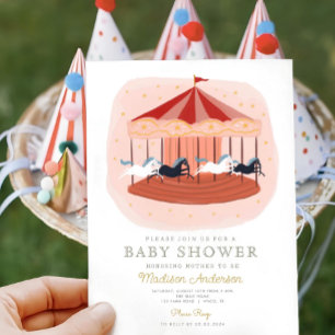 Pink Carousel Carnival Circus Baby Shower  Invitation