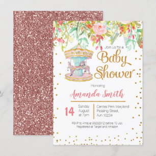Pink Carousel Horse Baby Shower Card