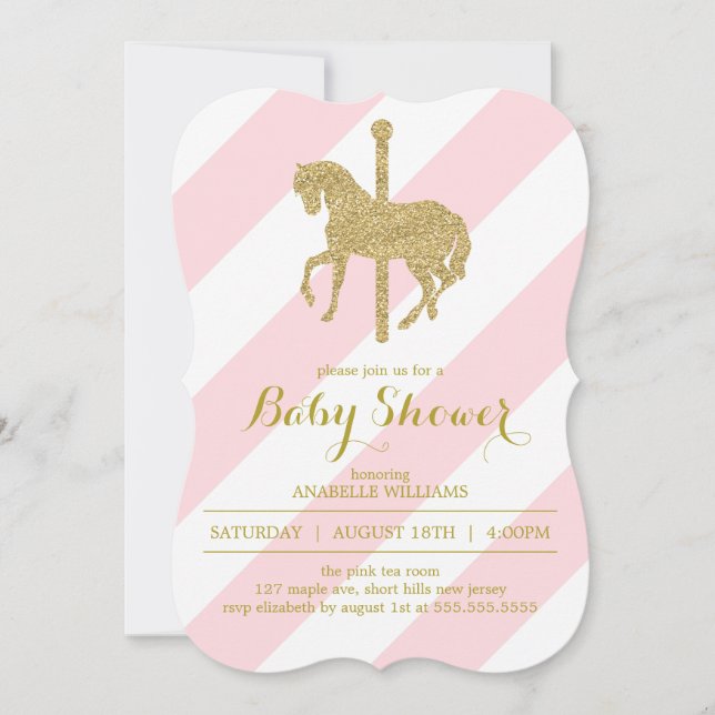 Pink Carousel Horse Baby Shower Invitation (Front)