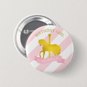 Pink Carousel Horse "Birthday Girl" 6 Cm Round Badge