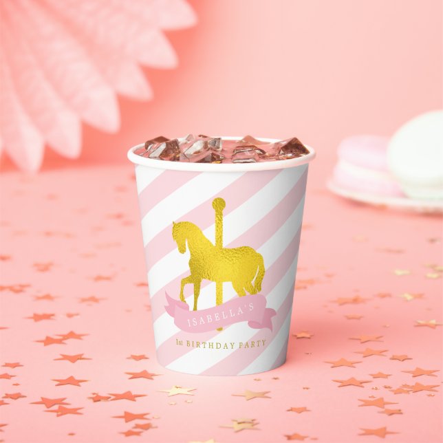 Pink Carousel Horse Birthday Party Paper Cup (Insitu)