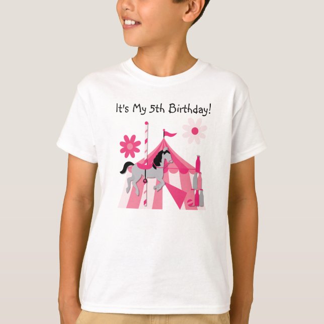 Pink Carousel Horse Birthday T-shirt (Front)
