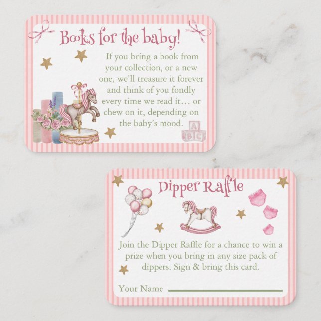 Pink Carousel Horse Book Request Dipper Raffle  Enclosure Card (Front/Back)