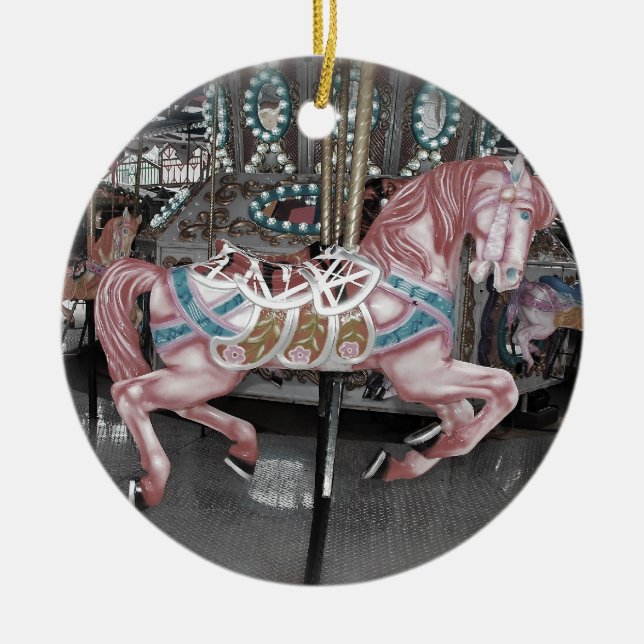 Pink carousel horse ceramic tree decoration (Front)