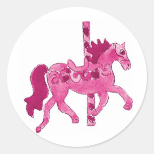 Pink Carousel Horse Classic Round Sticker