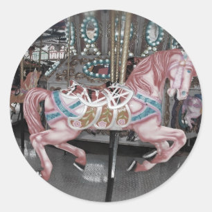 Pink carousel horse classic round sticker