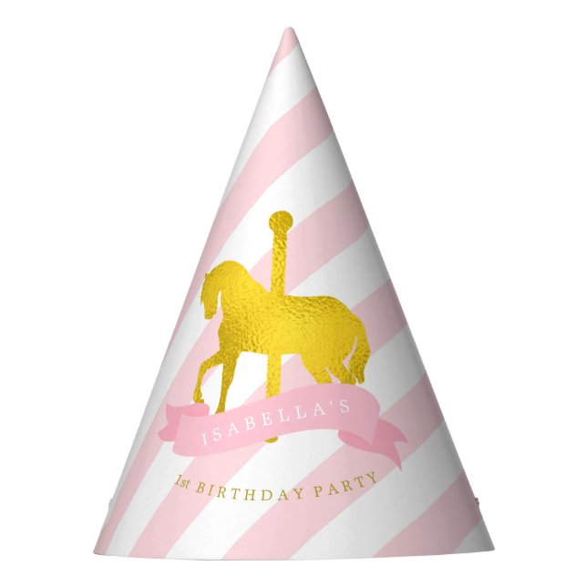 Pink Carousel Horse Girl's Birthday Party Hat (Front)