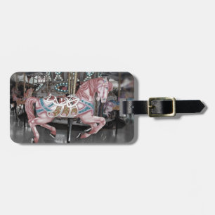 Pink carousel horse luggage tag