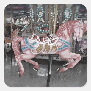 Pink carousel horse square sticker