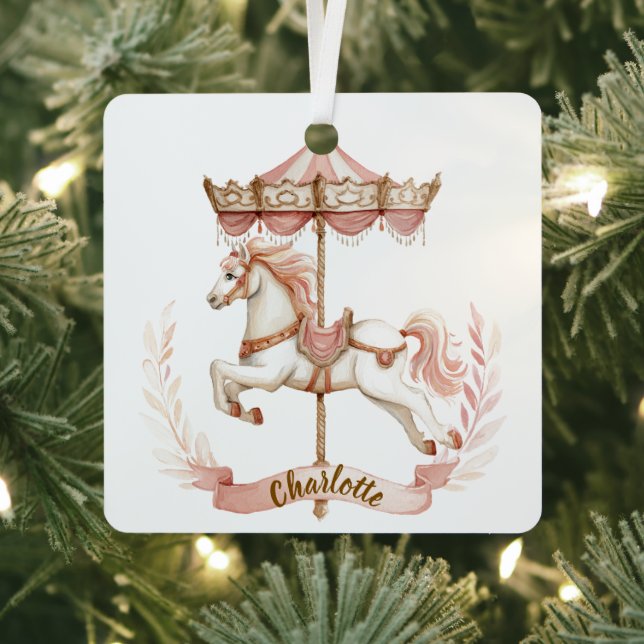 Pink Carousel Personalized Name Christmas Ornament (Insitu)