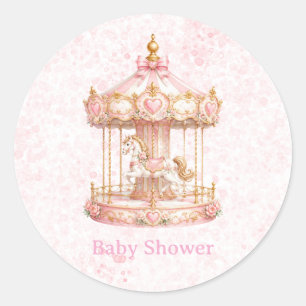 Pink Carousel Princess Birthday Party Classic Round Sticker
